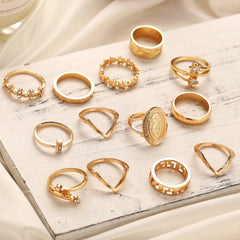 13 Piece Medallion Ring Set With Austrian Crystals 18K Gold Plated Ring ITALY Design - Visionary Express