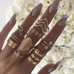 13 Piece Medallion Ring Set With Austrian Crystals 18K Gold Plated Ring ITALY Design - Visionary Express