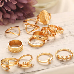 13 Piece Medallion Ring Set With Austrian Crystals 18K Gold Plated Ring ITALY Design - Visionary Express