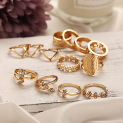 13 Piece Medallion Ring Set With Austrian Crystals 18K Gold Plated Ring ITALY Design - Visionary Express